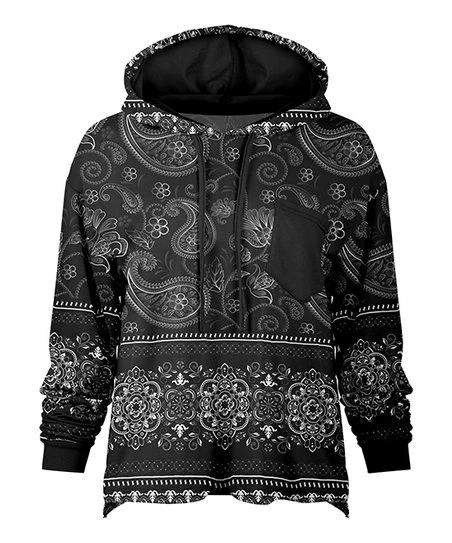 Lily | Black & White Paisley Pocket Hoodie - Plus 1 Lily | Black & White Paisley Pocket Hoodie - Plus
