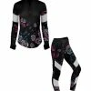Lily | Black & Purple Floral Thumb-Hole Active Pullover & Leggings - Women