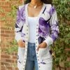 Lily | Purple & White Floral Button-Up Pocket Cardigan - Women & Plus
