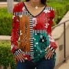 Lily | Red & Turquoise Floral Abstract Long-Sleeve V-Neck Tunic - Women
