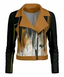Lily | Brown & Black Watercolor Moto Jacket - Plus
