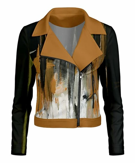 Lily | Brown & Black Watercolor Moto Jacket - Plus 1 Lily | Brown & Black Watercolor Moto Jacket - Plus