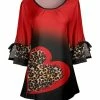 Lily | Red & Black Leopard Heart Tie-Sleeve Tunic - Women & Plus