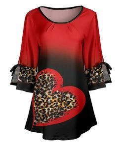 Lily | Red & Black Leopard Heart Tie-Sleeve Tunic - Women & Plus