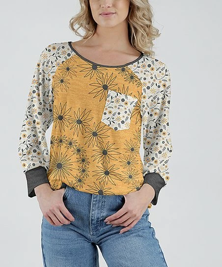 Lily | Yellow & Gray Tie-Dye Pocket Raglan Tunic - Women 1 Lily | Yellow & Gray Tie-Dye Pocket Raglan Tunic - Women