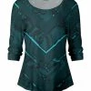 Lily | Teal & Turquoise Floral & Paisley Three-Quarter Sleeve Top - Plus