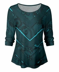 Lily | Teal & Turquoise Floral & Paisley Three-Quarter Sleeve Top - Plus