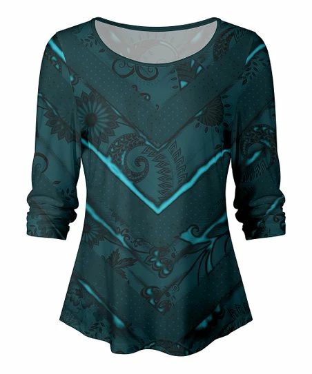 Lily | Teal & Turquoise Floral & Paisley Three-Quarter Sleeve Top - Plus 1 Lily | Teal & Turquoise Floral & Paisley Three-Quarter Sleeve Top - Plus
