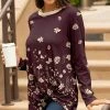 Lily | Mauve & Pink Floral Knot-Front Long-Sleeve Tunic - Plus