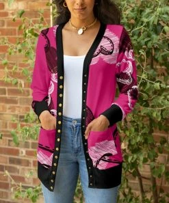 Lily | Black & Pink Hearts Button-Front Pocket Cardigan - Women & Plus