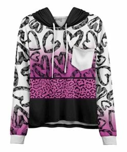 Lily | Black & Pink Ombré Leopard Hearts Chest-Pocket Hoodie - Women