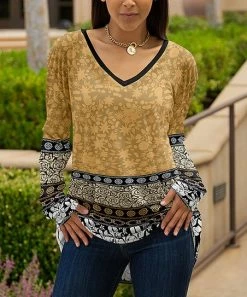 Lily | Tan & Black Abstract Stripe V-Neck Tunic - Women