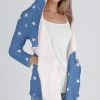 Lily | Blue & White Star & Stripe Hooded Open Cardigan - Women