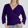Lily | Purple Ruched Three-Quarter Sleeve V-Neck Tunic - Women