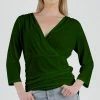Lily | Green Ruched Three-Quarter Sleeve V-Neck Tunic - Women