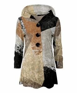 Lily | Beige & Black Color Block Velvet Button-Up Hoodie - Plus