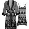 Lily | Black & Gray Geometric Leopard-Print Robe & Nightgown - Women