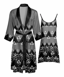 Lily | Black & Gray Geometric Leopard-Print Robe & Nightgown - Women