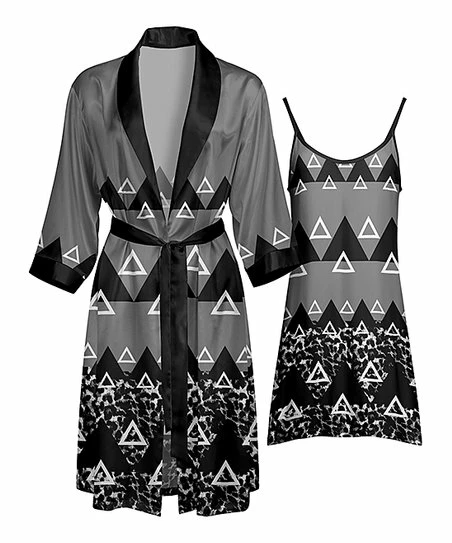 Lily | Black & Gray Geometric Leopard-Print Robe & Nightgown - Women 1 Lily | Black & Gray Geometric Leopard-Print Robe & Nightgown - Women