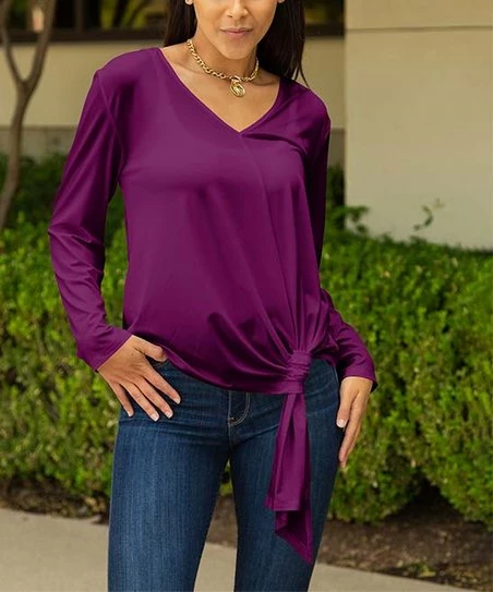 Lily | Plum Side-Tie Long-Sleeve Wrap Top - Women 1 Lily | Plum Side-Tie Long-Sleeve Wrap Top - Women