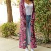 Lily | Pink & Gray Floral Pocket Open Duster - Plus