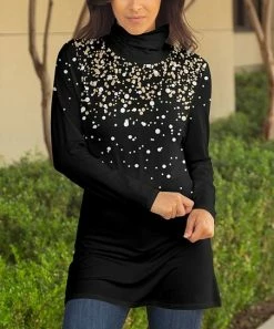 Lily | Black & Cream Confetti Long-Sleeve Turtleneck Tunic - Plus