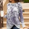 Lily | Lavender & White Foliage Knot-Waist Tunic - Plus