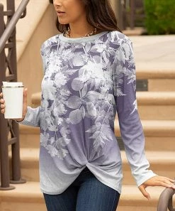 Lily | Lavender & White Foliage Knot-Waist Tunic - Plus