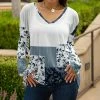 Lily | White & Navy Floral Patchwork V-Neck Tunic - Plus