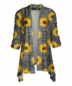 Lily | Gray & Yellow Sunflower Open Cardigan - Plus
