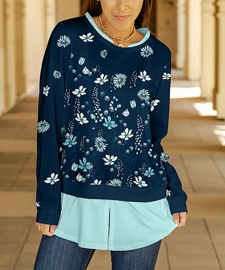 Lily | Navy & Aqua Floral Layered Tunic - Plus 1 Lily | Navy & Aqua Floral Layered Tunic - Plus