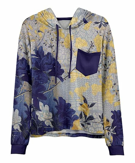 Lily | Navy & Yellow Floral Pocket Hoodie - Women 1 Lily | Navy & Yellow Floral Pocket Hoodie - Women