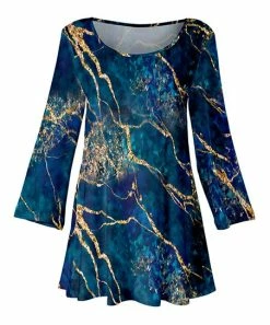Lily | Blue & Gold Marble Long-Sleeve Tunic - Women