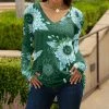Lily | Green & Aqua Floral V-Neck Long-Sleeve Tunic - Plus