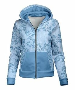 Lily | Aqua & Blue Floral Zip-Up Hoodie - Plus