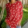 Lily | Red & White Floral Long-Sleeve Crewneck Tunic - Women