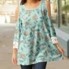 Lily | Aqua & Gray Floral Cold-Shoulder Tunic - Women