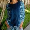 Lily | Blue & White Floral Long-Sleeve Crewneck Tunic - Women