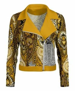 Lily | Gold & Black Paisley Moto Jacket - Plus