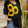 Lily | Black & Yellow Sunflower V-Neck Ruffle-Sleeve Tunic - Plus