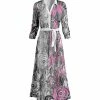 Lily | Gray & Pink Abstract Floral Belted Maxi Shirt Dress - Plus