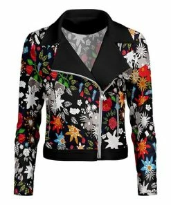 Lily | Black Multicolor Floral Moto Jacket - Women