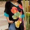 Lily | Black & Turquoise Floral Butterfly-Sleeve Tunic - Women