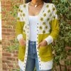 Lily | Yellow & White Daisy Snap Cardigan - Women