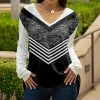 Lily | Black & White Chevron Color Block Long-Sleeve V-Neck Tunic - Women