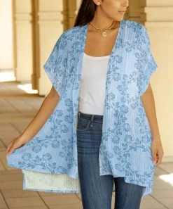 Lily | Blue & Aqua Floral Kimono - Plus