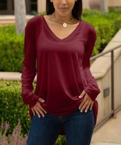 Lily | Red Long-Sleeve V-Neck Tunic - Women