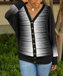 Lily | Black & White Ombré Stripe Dolman-Sleeve Cardigan - Women & Plus