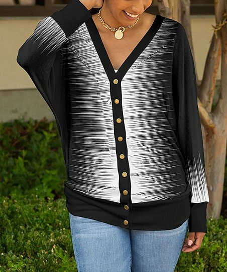 Lily | Black & White Ombré Stripe Dolman-Sleeve Cardigan - Women & Plus 1 Lily | Black & White Ombré Stripe Dolman-Sleeve Cardigan - Women & Plus