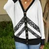 Lily | White & Black Chevron Lace-Print Dolman-Sleeve Cardigan - Plus